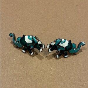 Teal and Black Elephant Earrings